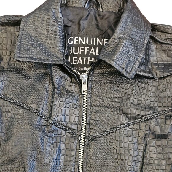 Y2K Black Leather Laceup Jacket Black Embroidered Roses On Back Sz L Biker Goth - Picture 8 of 12